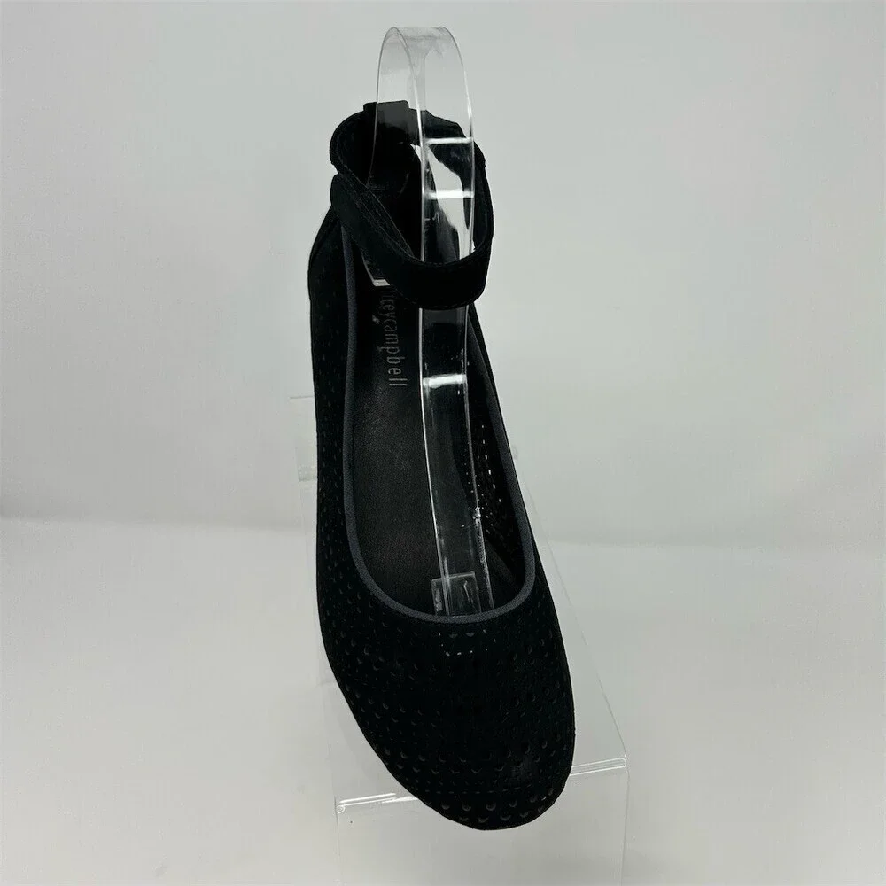 Jeffrey Campbell Cirque Black Perforated Leather Wedge Ankle Strap Size 8